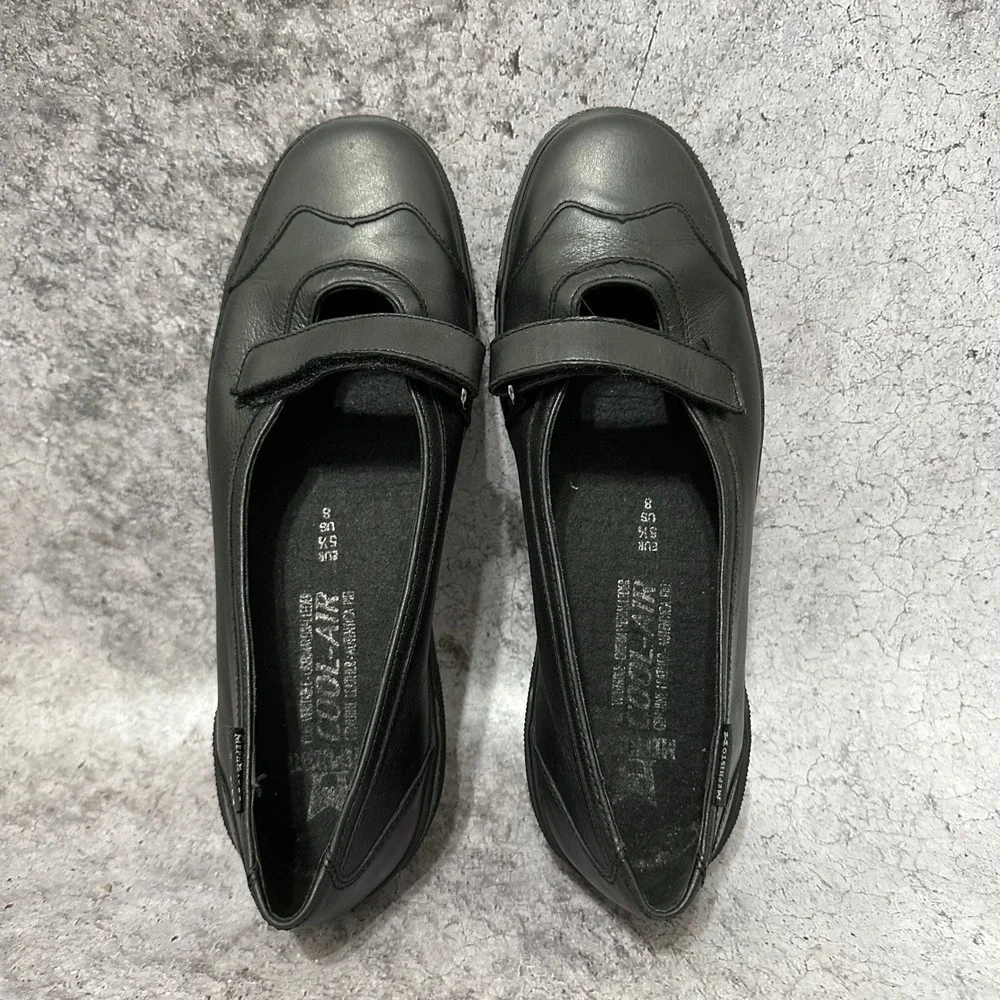Mephisto Cool-Air Mary Jane Shoes Womens 8 Black Leather Hook Loop Strap